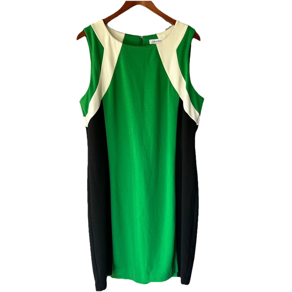 Women's Calvin Klein Color block Midi Dress Size 16 Green White Black Cocktail